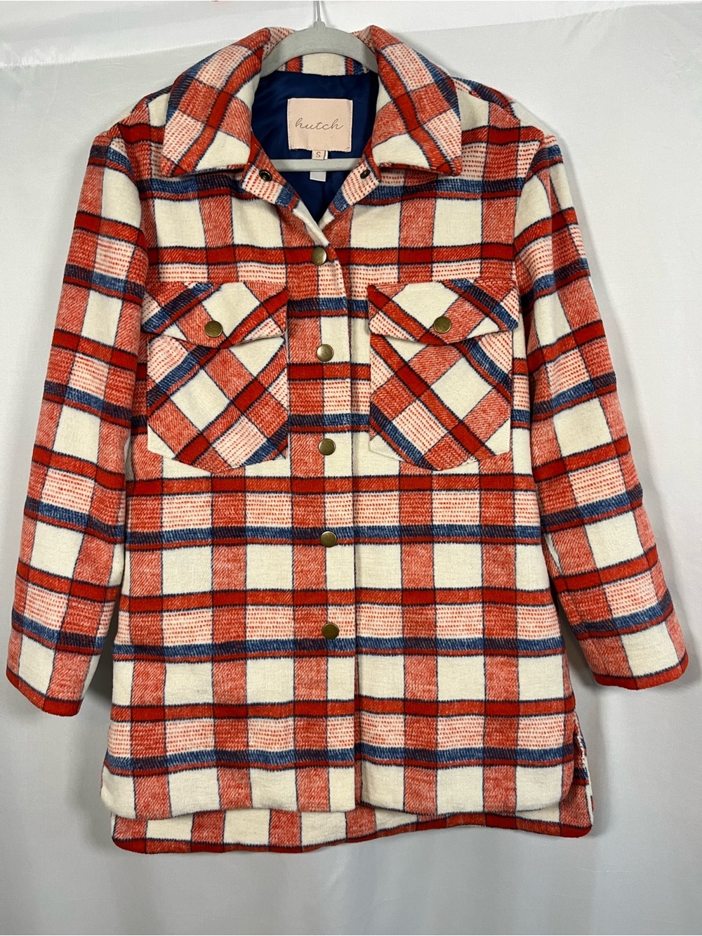 Hutch x Anthropologie Donna red plaid cozy brushed shirt jacket sz s - Picture 3 of 9